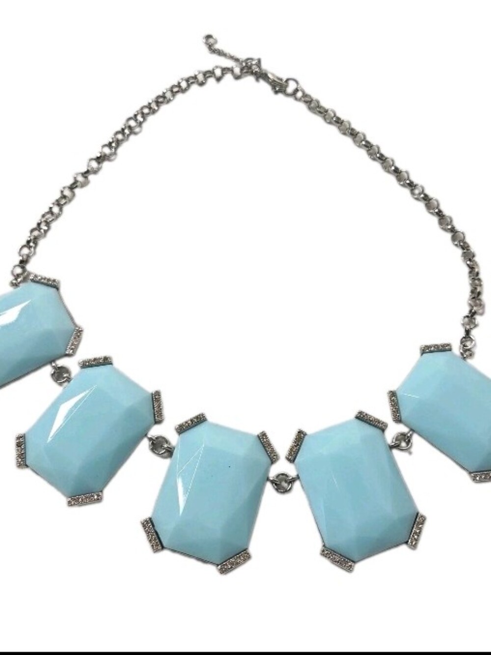 Banana Republic Silver Chain Necklace with Light Blue Faceted Gemstones